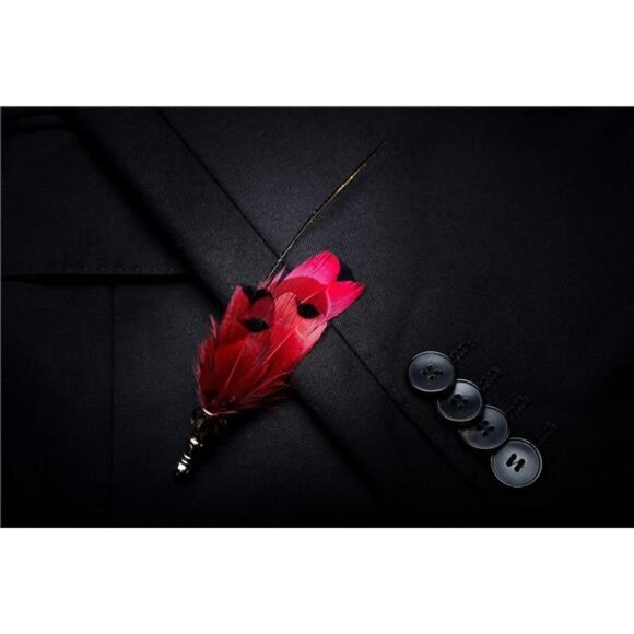 Handmade Feather Pre-tied Bow tie Red - Picture 4 of 6